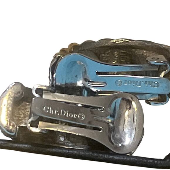 Christian Dior Silver tone Gold Tone Crystal Pave Clip on Earrings - Picture 9 of 10